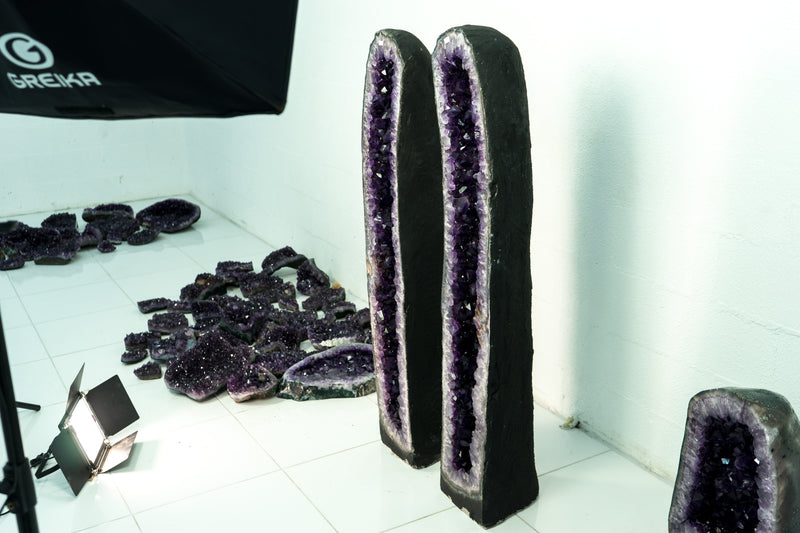 Pair of Deep Purple X-Tall Amethyst Cathedrals