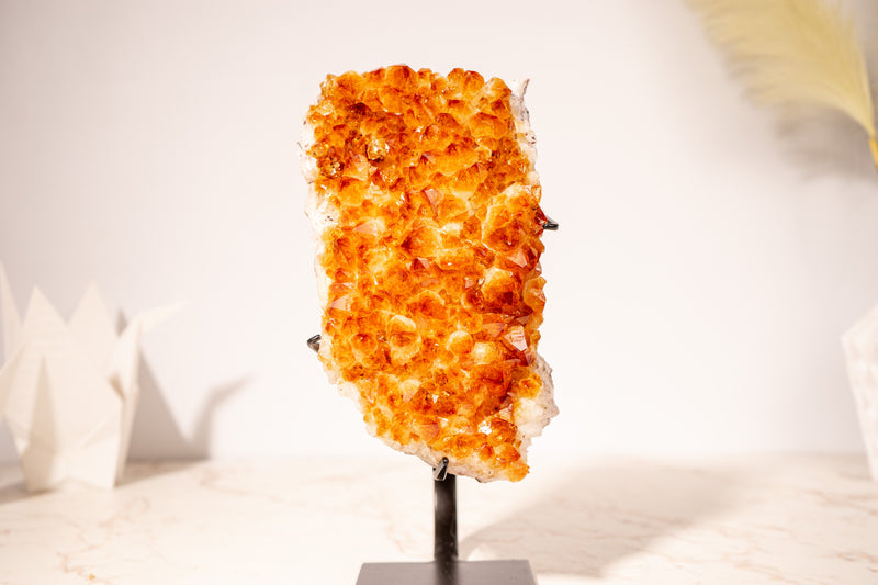 Stunning Small Citrine Cluster with Golden - Orange Druzy on Custom - Made Stand – Perfect for Energy Healing & Home Décor, 2.9 Kg - 6.3 lb - E2D Crystals & Minerals