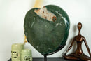 X-Large Pink Amethyst Heart with Green Jasper and Galaxy Druzy on Stand
