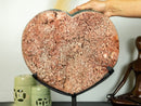 X-Large Pink Amethyst Heart with Green Jasper and Galaxy Druzy on Stand