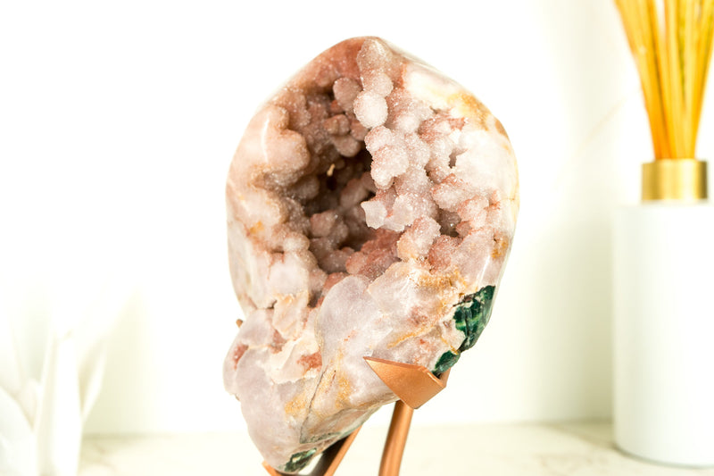 Rare Pink Amethyst Geode with Botroydal Spheres Covered in Rose Sugar Druzy