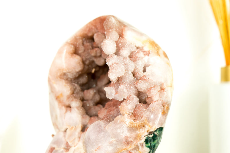 Rare Pink Amethyst Geode with Botroydal Spheres Covered in Rose Sugar Druzy
