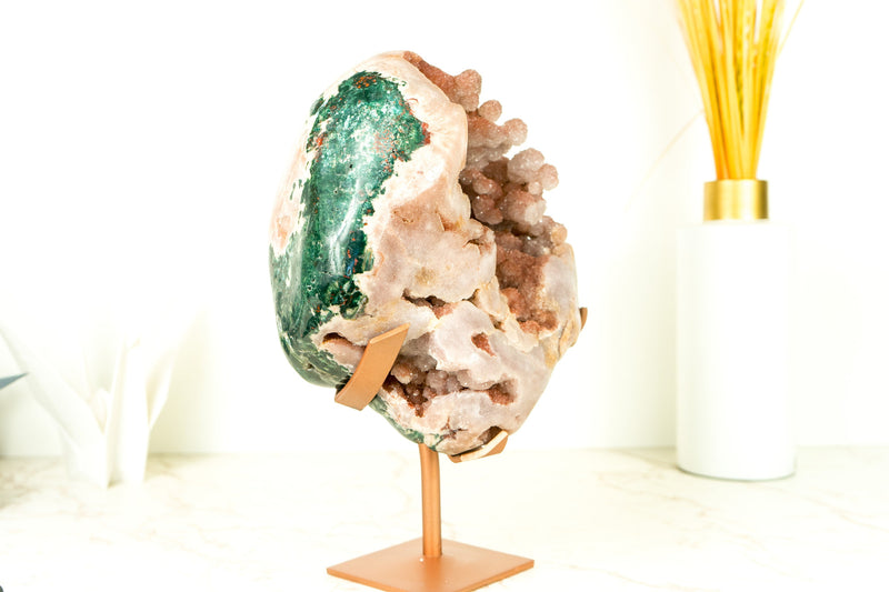 Rare Pink Amethyst Geode with Botroydal Spheres Covered in Rose Sugar Druzy