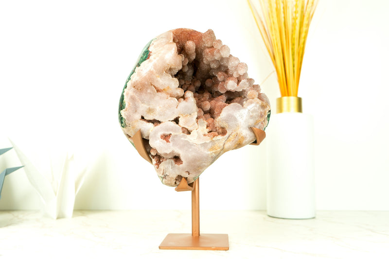 Rare Pink Amethyst Geode with Botroydal Spheres Covered in Rose Sugar Druzy