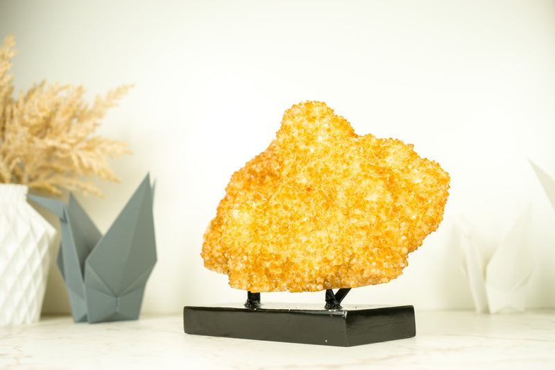 Golden Yellow Citrine Cluster with Large Rosette Flower (Stalactite) on Stand