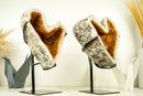 Pair of Naturally Shaped Citrine Heart Geodes with Deep Orange Citrine and White Agate Matrix