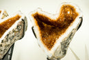 Pair of Naturally Shaped Citrine Heart Geodes with Deep Orange Citrine and White Agate Matrix
