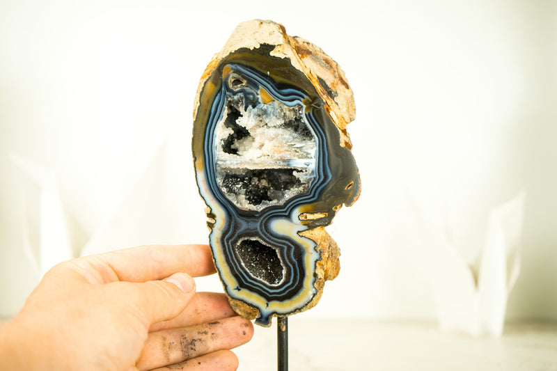 Blue Lace Agate Geode with Galaxy Druzy and Rare Formation, From Soledade, Brazil