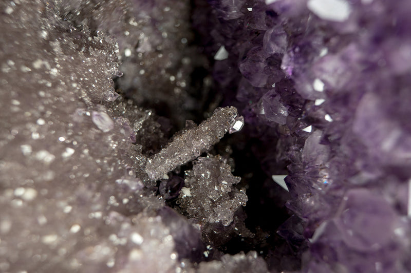 Amethyst Geode with Rosette Crystals and Rare Druzy with Herkimer Diamond-like Clarity