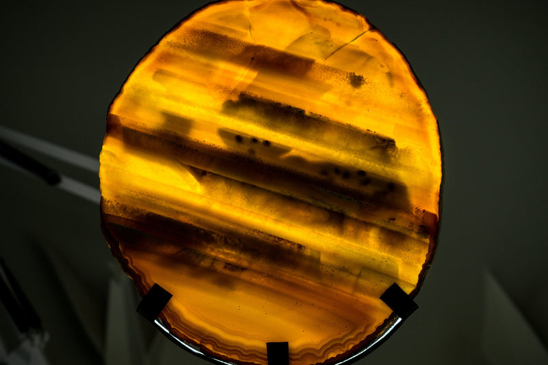 Rare Bahia Agate Slice with Layered Horizontal Water-Line of Natural Yellow, Blue and White Colors