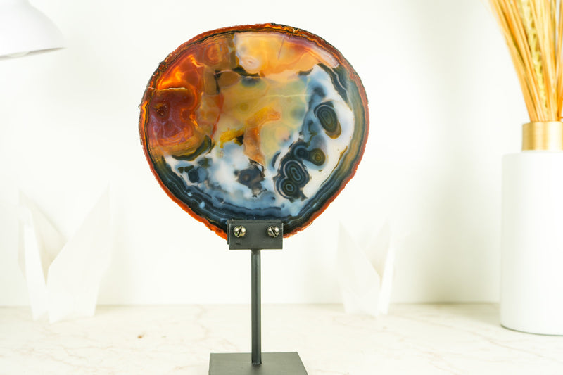 Rare Abstract Agate Slice, a Colorful, All-Natural Yellow, Red and Black Agate