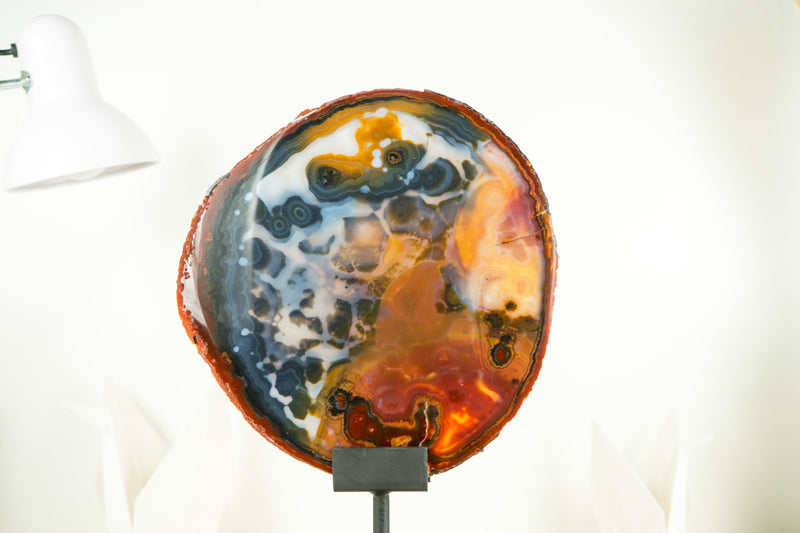 Rare Abstract Agate Slice, a Colorful, All-Natural Yellow, Red and Black Agate