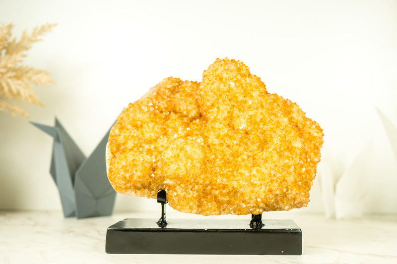 Golden Yellow Citrine Cluster with Large Rosette Flower (Stalactite) on Stand