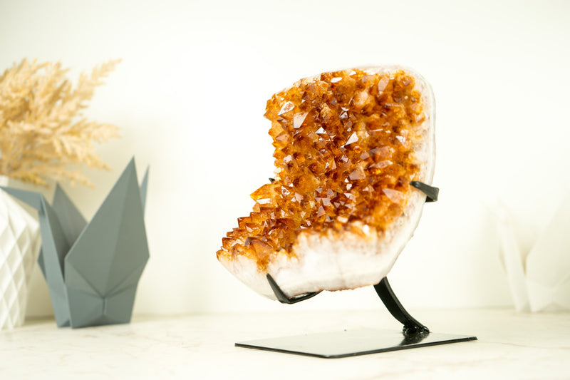 AAA-Grade Citrine Cluster with Cognac Citrine Druzy, On Made to Order Stand