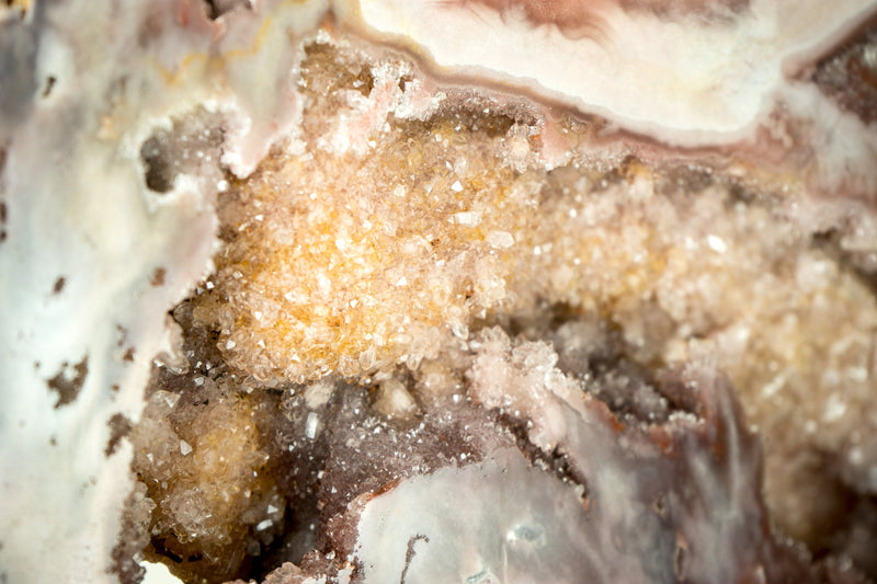 Rare AAA-Grade Pink Amethyst Geode with Pink, Red, and Purple Sugar-Druzy Stalactites