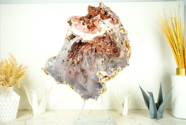 AAA-Grade Pink Amethyst Geode with Pink and Red Sugar-Druzy Stalactites - E2D Crystals & Minerals