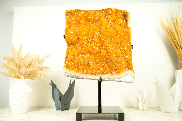 Großer Citrin-Cluster mit schillerndem goldorangefarbenem Citrin-Drusen