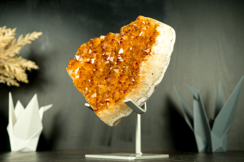 Großes AAA-Citrin-Herz mit hochwertigem goldorangefarbenem Citrin-Druzy