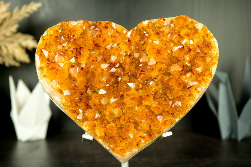 Großes AAA-Citrin-Herz mit hochwertigem goldorangefarbenem Citrin-Druzy