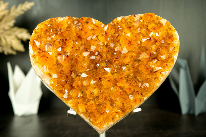 Large AAA Citrine Heart with High-Grade Golden Orange Citrine Druzy