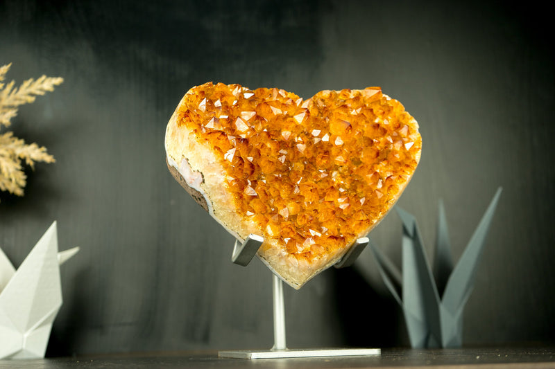 Large AAA Citrine Heart with High-Grade Golden Orange Citrine Druzy