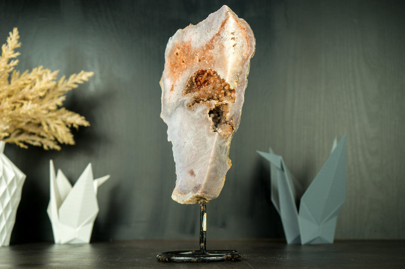 Small Pink Amethyst Geode Slice with Red Botryoidal Druzy