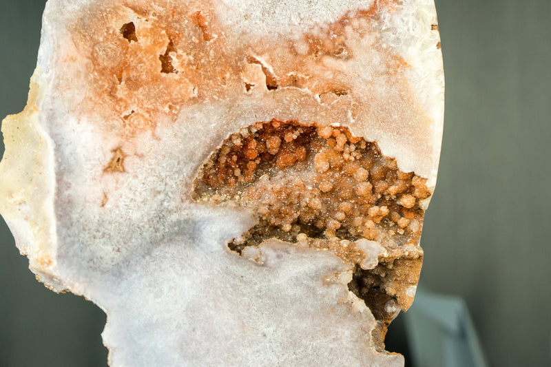 Small Pink Amethyst Geode Slice with Red Botryoidal Druzy