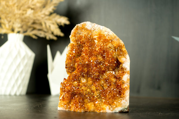 Deep Orange Citrine with Sparkly Orange Madeira Galaxy Druzy and Stalactite - E2D Crystals & Minerals