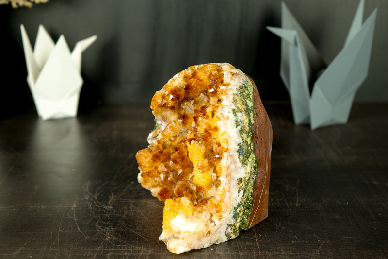 Citrine Cluster with Madeira Citrine Druzy and Galaxy Druzy on Calcite