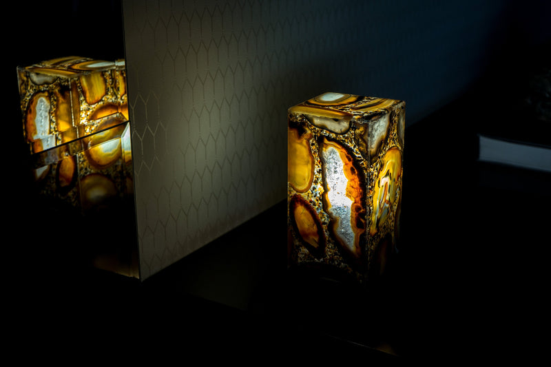 Natural Agate Desk, Side Lamp Handmade in Brazil - Small (8x4x4")