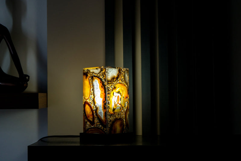 Natural Agate Desk, Side Lamp Handmade in Brazil - Small (8x4x4")