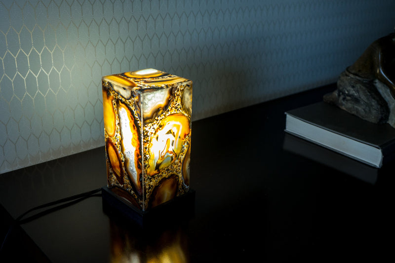 Natural Agate Desk, Side Lamp Handmade in Brazil - Small (8x4x4")