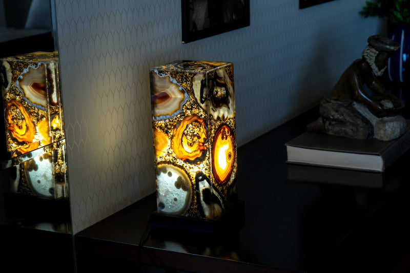 Natural Agate Desk Lamp Handmade in Brazil - Small (12x5x5")