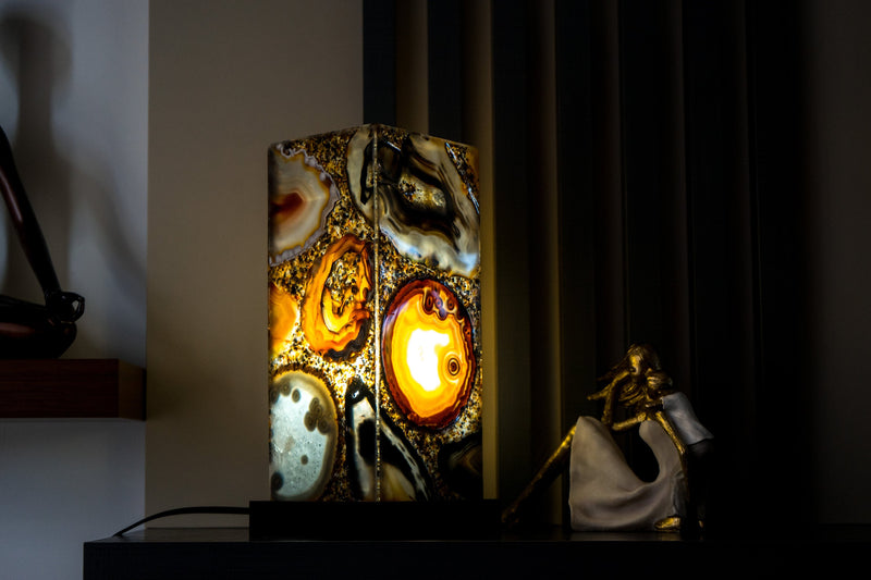 Natural Agate Desk Lamp Handmade in Brazil - Small (12x5x5")