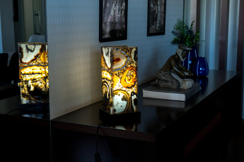 Natural Agate Desk Lamp Handmade in Brazil - Small (12x5x5")