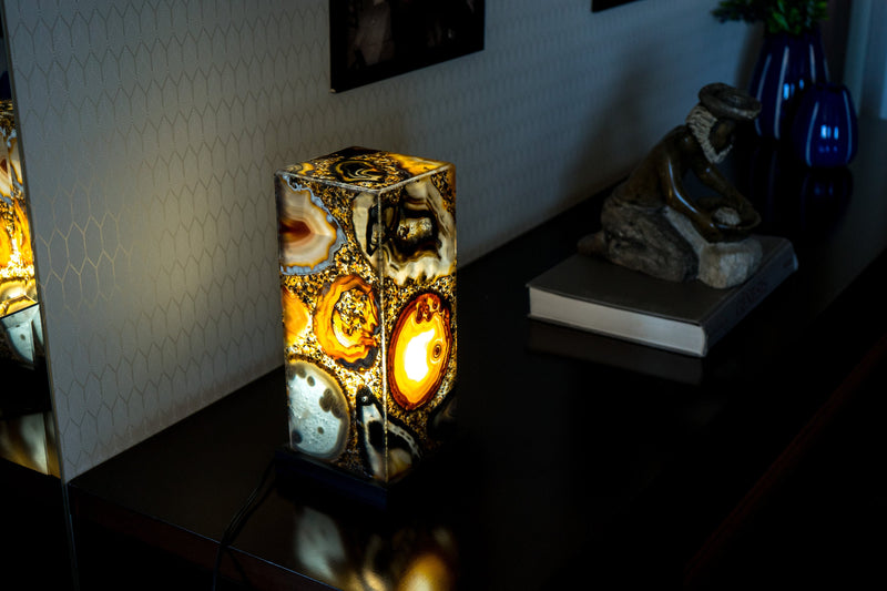 Natural Agate Desk Lamp Handmade in Brazil - Small (12x5x5")