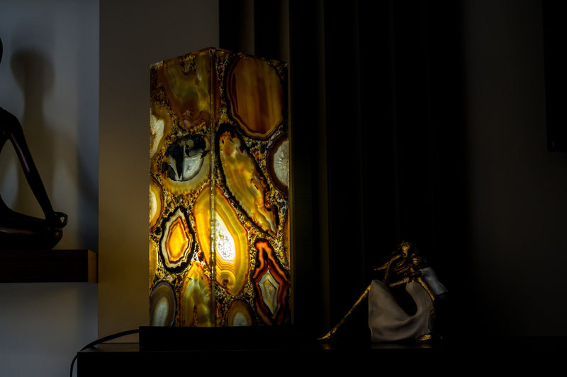 Natural Agate Floor or Table Lamp, Handmade in Brazil - Large (24x6x6")