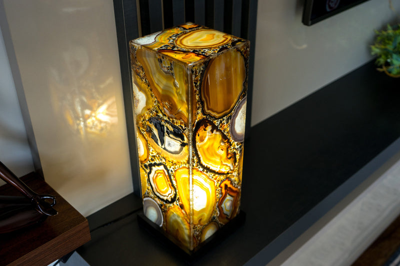 Natural Agate Floor or Table Lamp, Handmade in Brazil - Large (24x6x6")