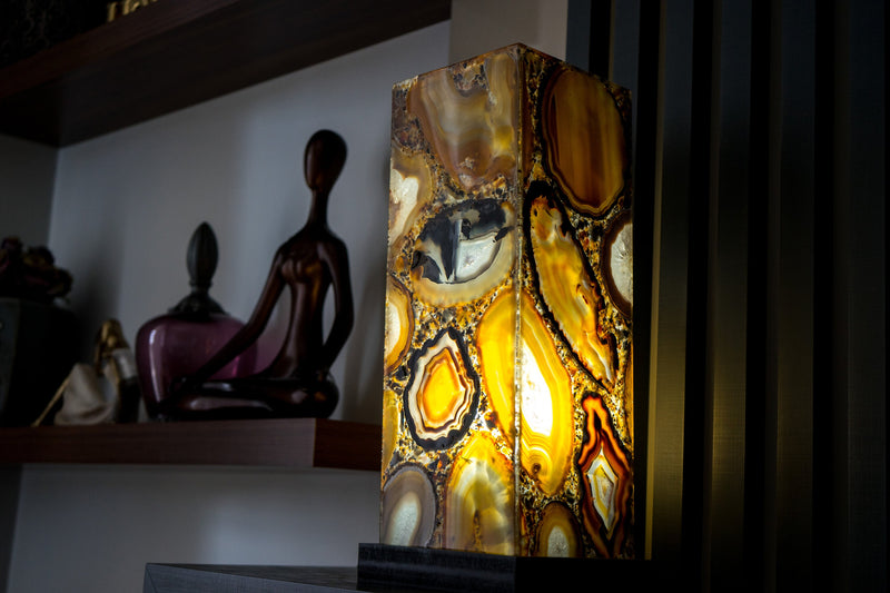 Natural Agate Floor or Table Lamp, Handmade in Brazil - Large (24x6x6")