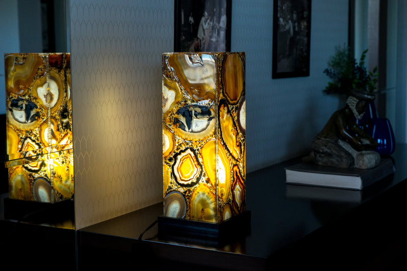 Natural Agate Floor or Table Lamp, Handmade in Brazil - Large (24x6x6")