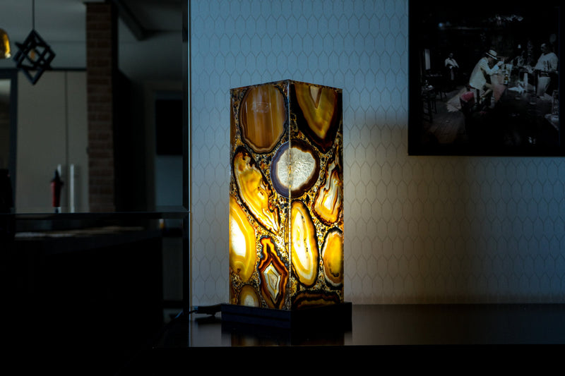 Natural Agate Floor or Table Lamp, Handmade in Brazil - Large (24x6x6")