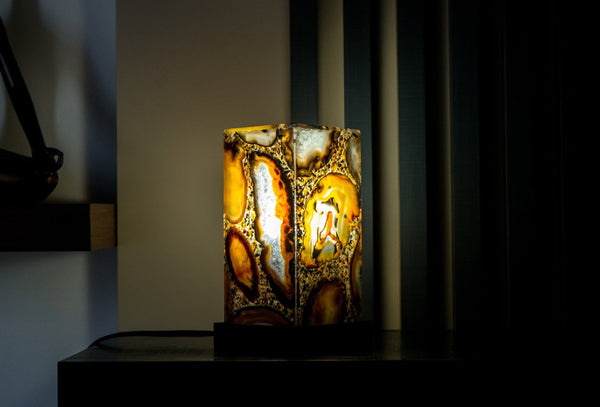 Natural Agate Desk, Side Lamp Handmade in Brazil - Small (8x4x4")