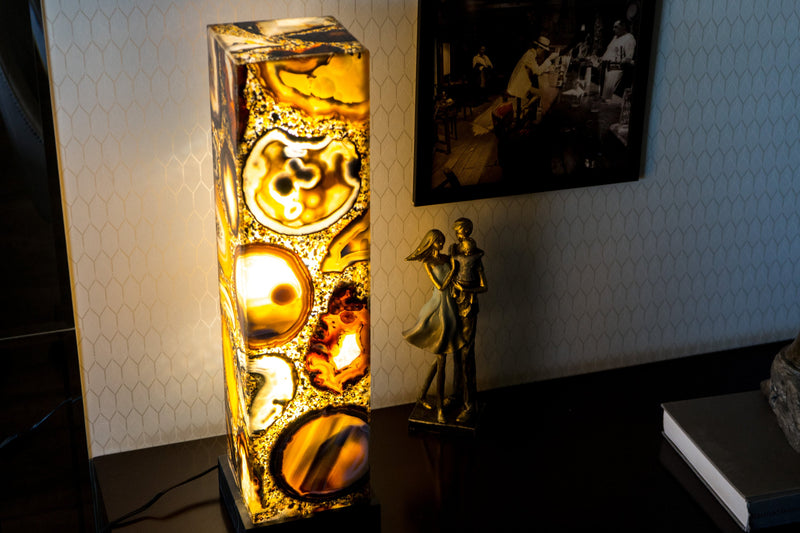 40 Inches Tall Natural Agate Floor Lamp, Handmade in Brazil - Large (40x10x10")