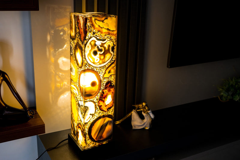 40 Inches Tall Natural Agate Floor Lamp, Handmade in Brazil - Large (40x10x10")