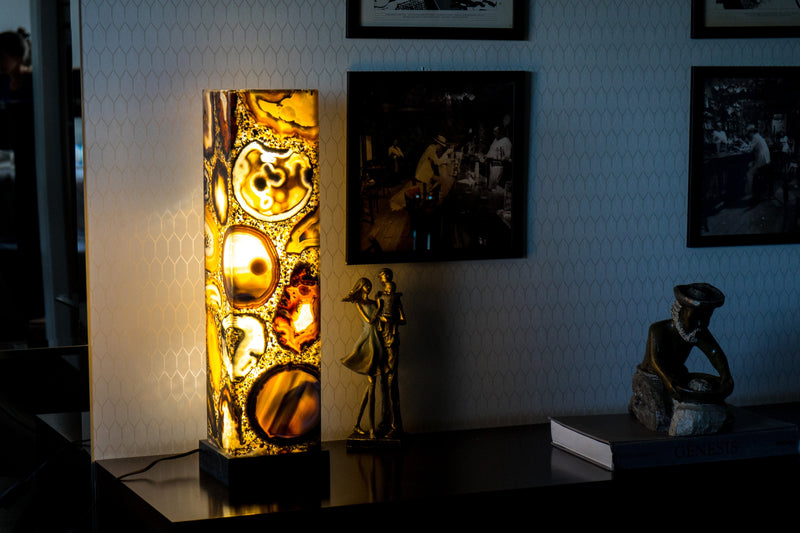 40 Inches Tall Natural Agate Floor Lamp, Handmade in Brazil - Large (40x10x10")