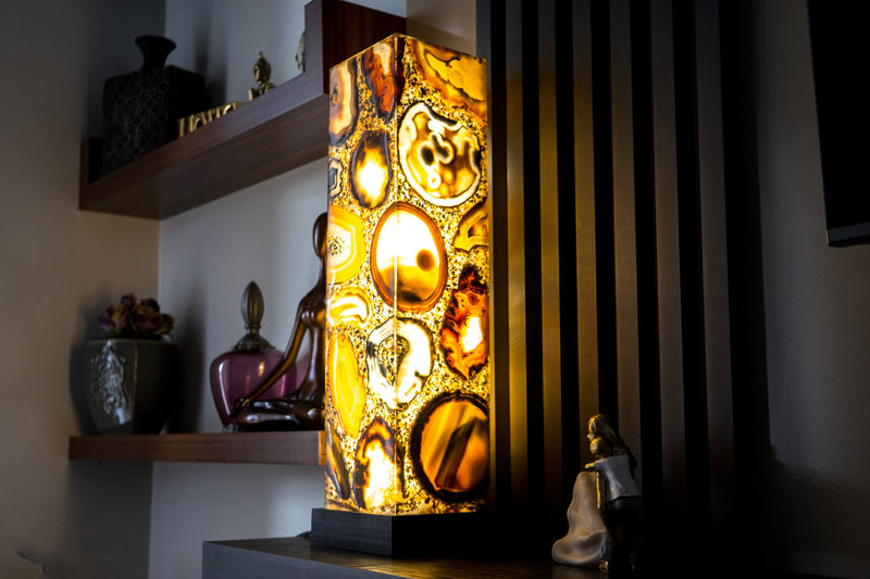 40 Inches Tall Natural Agate Floor Lamp, Handmade in Brazil - Large (40x10x10")