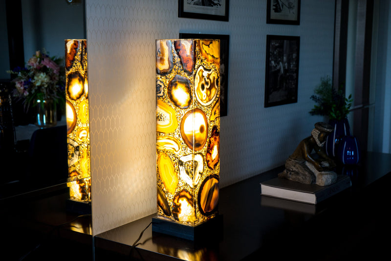 40 Inches Tall Natural Agate Floor Lamp, Handmade in Brazil - Large (40x10x10")