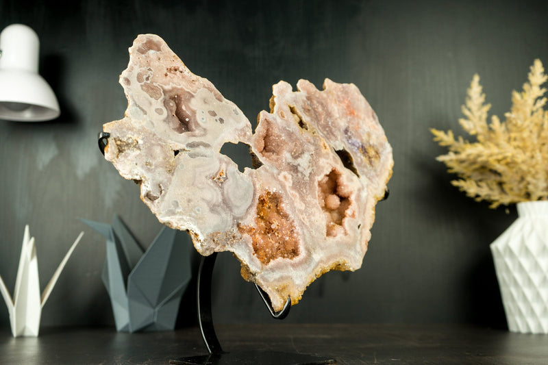 Pink Amethyst Geode Slab with Sculptural Pink Amethyst, Pink Amethyst Flowers and Sparkly Druzy on Stand - 2.7 Kg - 6.0 lb