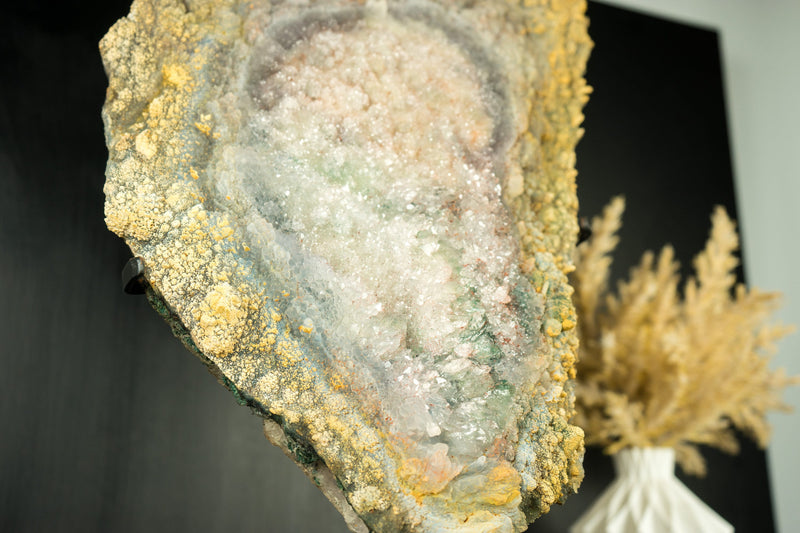 Rare Amethyst Flower Plate with Crystal Druzy, Galaxy Druzy and Multicolored Minerals - Amethyst Flower Rosette - 19x12 Inches