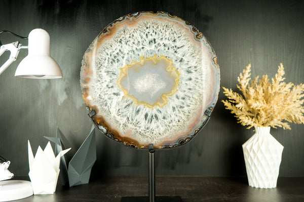 Exceptional Large Lace Agate Slice, Gallery Grade Agate with Crystal Clear Interior, Intact Bandings and Laced Chalcedony - 14 In - 4.4 Lb.